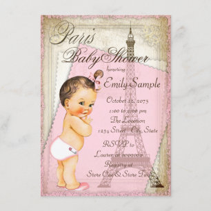Vintage Paris Baby Girl Shower Einladung