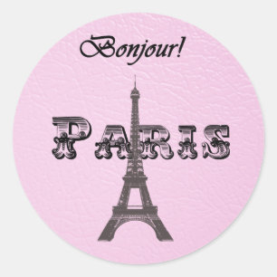 Vintage Paris Bonjour Eiffelturm Runder Aufkleber