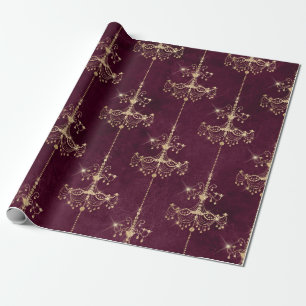 Vintage-Paris-Bordeaux-und-Gold-Kronleuchter-Muste Geschenkpapier