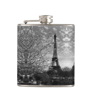 Vintage Paris Brunnen Chaillot Eiffelturm Nacht Flachmann
