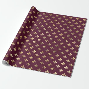 Vintage Paris Burgund Weinrot und Gold Fleur de Li Geschenkpapier