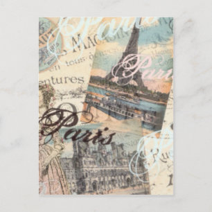 Vintage-Paris-Decoupage-Sehenswürdigkeiten-Typogra Postkarte