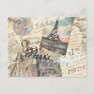 Vintage-Paris-Decoupage-Sehenswürdigkeiten-Typogra Postkarte