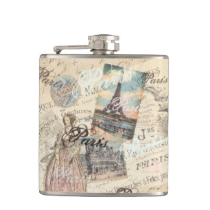 Vintage-Paris-Decoupage-Wahrzeichen-Typografie Flachmann