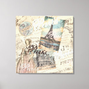 Vintage-Paris-Decoupage-Wahrzeichen-Typografie Leinwanddruck