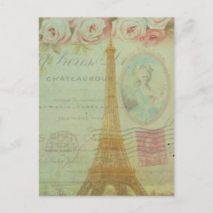 Vintage Paris Eiffel Tower Roses French Inspirred Postkarte