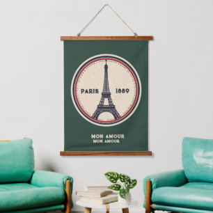 Vintage Paris Eiffel-Turm 1889 Holzbordüre Tapisse Wandteppich Mit Holzrahmen