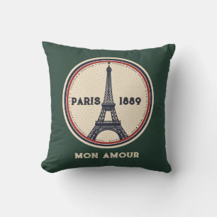 Vintage Paris Eiffelturm 1889 Reisestempel Wurf Kissen