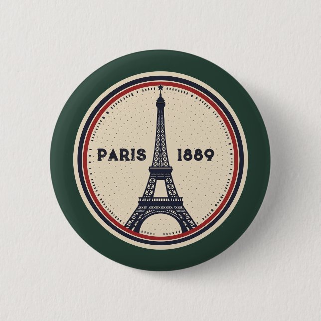 Vintage-Paris-Eiffelturm-1889-Stempel-Button Button (Vorderseite)