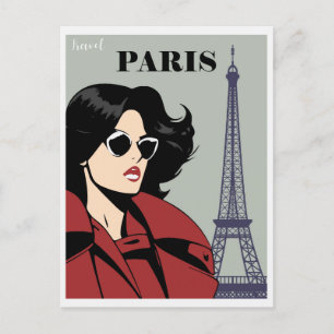 Vintage Paris Eiffelturm Chic Frau Postkarte