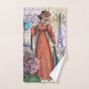Vintage-Paris-Eiffelturm-Collage Romantisch Franzö Badhandtuch Set