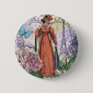 Vintage-Paris-Eiffelturm-Collage Romantisch Franzö Button