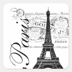 Vintage Paris & Eiffelturm Etikett Quadratischer Aufkleber