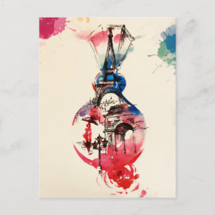 Vintage Paris Eiffelturm Reise Liebe Wasserfarbe Feiertagspostkarte