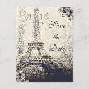 Vintage Paris Eiffelturm & Rosen Save-the-Date-Kar Ankündigungspostkarte