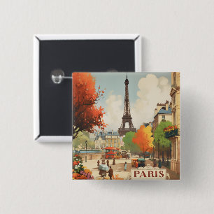 Vintage Paris Eiffelturm Straßenszene Button