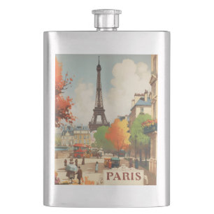 Vintage Paris Eiffelturm Straßenszene Flachmann