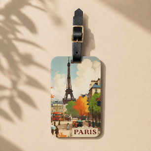 Vintage Paris Eiffelturm Straßenszene Gepäckanhänger