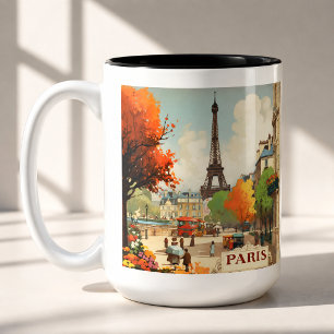 Vintage Paris Eiffelturm Straßenszene Zweifarbige Tasse