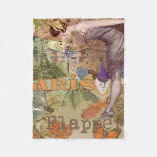 Vintage-Paris-Flapper-Art-Déco-Pfauen-Collage Fleecedecke