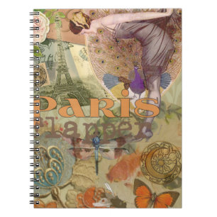 Vintage-Paris-Flapper-Art-Déco-Pfauen-Collage Notizblock