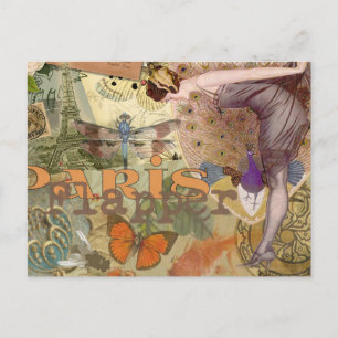 Vintage-Paris-Flapper-Art-Déco-Pfauen-Collage Postkarte