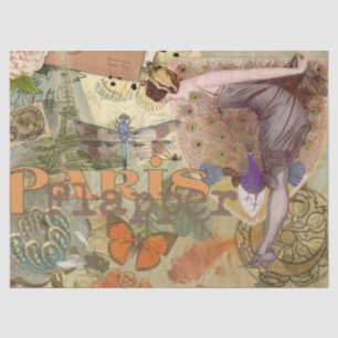 Vintage-Paris-Flapper-Art-Déco-Pfauen-Collage Seidenpapier