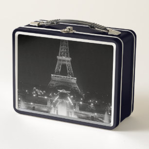 Vintage Paris Fontänen Eiffelturm Nacht Metall Brotdose