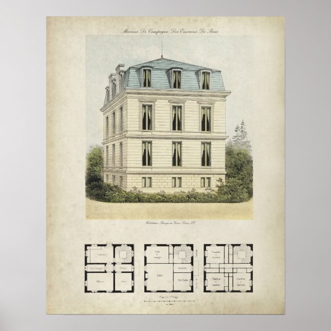 Vintage Paris France Architecture Drawing no. 1 Poster (Vorne)