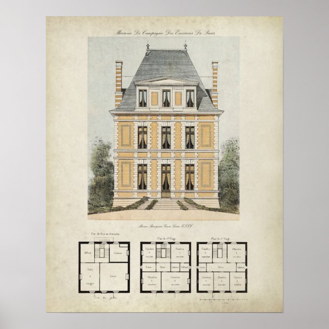 Vintage Paris France Architecture Drawing no. 3 Poster (Vorne)