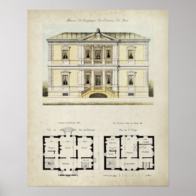 Vintage Paris France Architecture Drawing no. 4 Poster (Vorne)