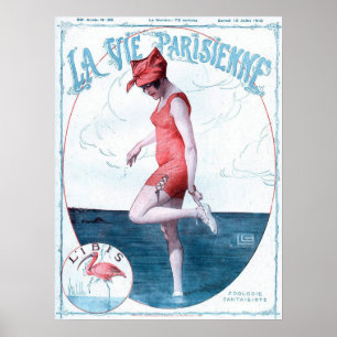 Vintage Paris Frankreich Badeanzug Mode & Strand Poster