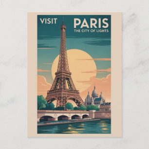 Vintage Paris Frankreich Eiffelturm Sonnenuntergan Postkarte