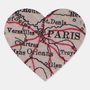 Vintage Paris Frankreich HERZ Kartendesign Herz-Aufkleber