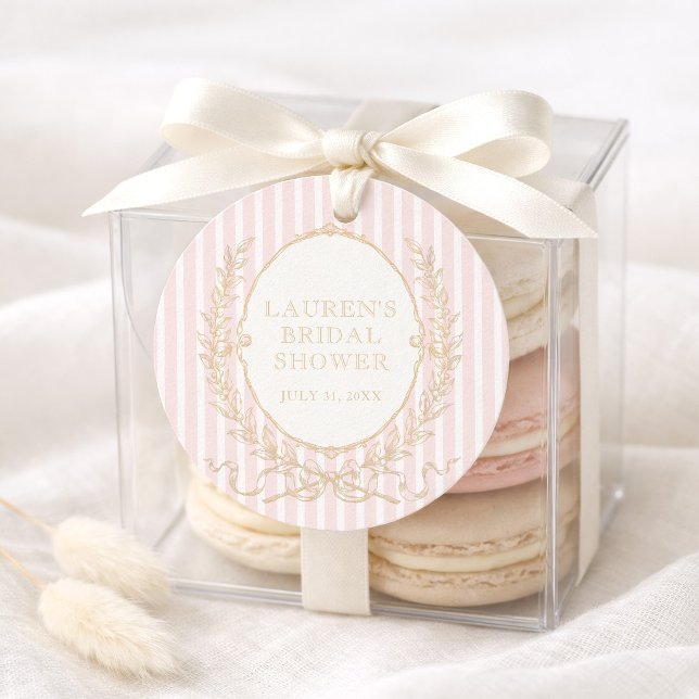 Vintage Paris Glam | Pink Stripe Bridal Shower Geschenkanhänger (Von Creator hochgeladen)