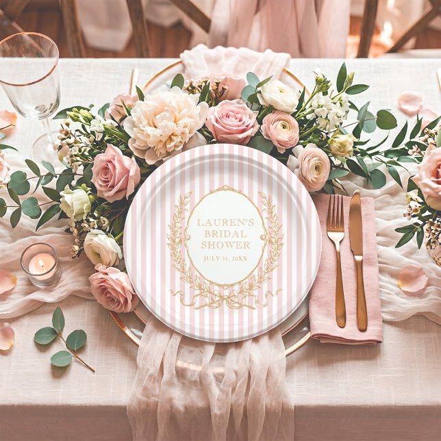 Vintage Paris Glam | Pink Stripe Bridal Shower Pappteller (Von Creator hochgeladen)