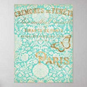 Vintage Paris Gold Design mit Schmetterling Poster