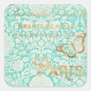 Vintage-Paris-Gold-Design mit Schmetterling Quadratischer Aufkleber
