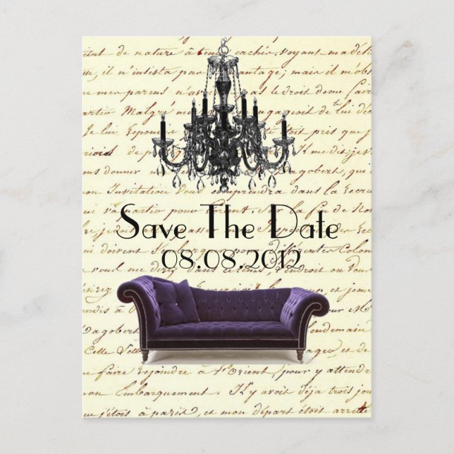 Vintage Paris Kronleuchter Hochzeit speichern das  Ankündigungspostkarte (Vorderseite)