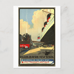Vintage Paris-New York Transatlantik-Werbung Postkarte