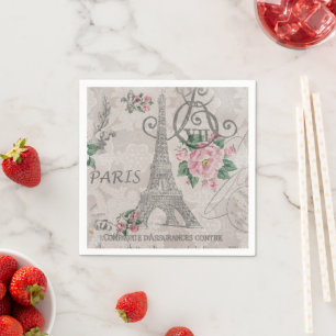 Vintage-Paris-Party Französische Botanische Eiffel Serviette