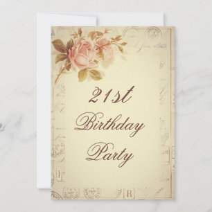 Vintage-Paris-Poststempel Chic Rosen 21. Geburtsta Einladung