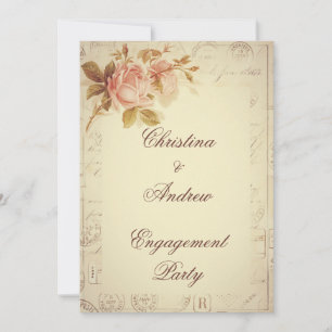 Vintage Paris Poststempel Chic Rosen Verlobung Einladung