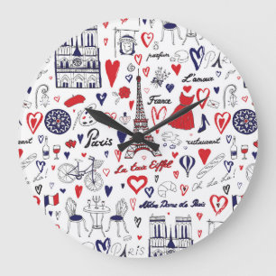 Vintage Paris: Reise Linienmuster Große Wanduhr