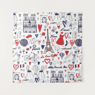 Vintage Paris: Reise Linienmuster Wandteppich