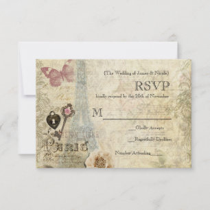 Vintage-Paris-Rosa-Hochzeit-RSVP-Schloss und Schlü RSVP Karte