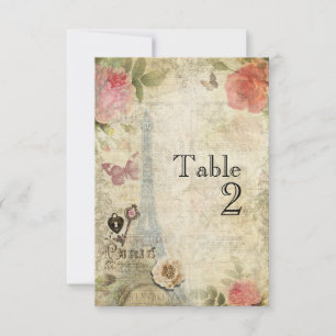 Vintage Paris Rosa Rosen Hochzeit Tisch Nummer Kar Einladung