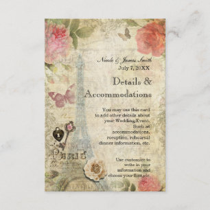 Vintage Paris rosa Rosen Schließ- und Schlüsseldet Begleitkarte