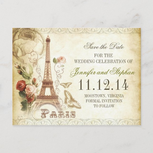 VINTAGE PARIS SAVE THE DATE POSTKARTEN (Vorderseite)