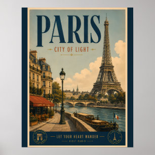 Vintage Paris Stadt des Lichts Reiseplakat mit Eif Poster